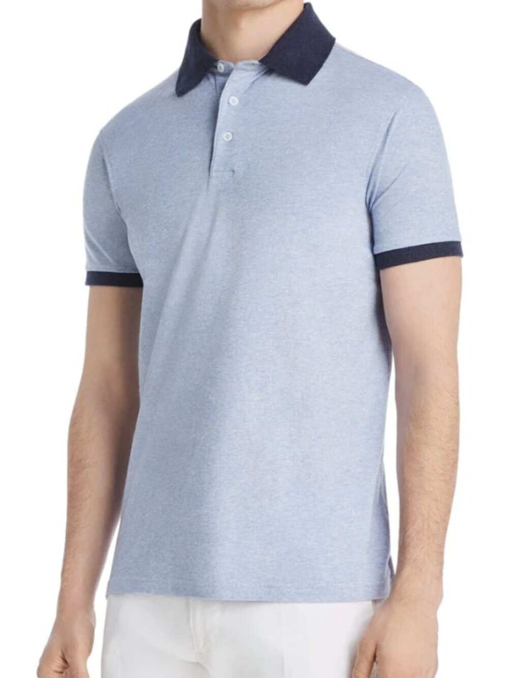Dylan Gray Light Blue With Navy Contract Collar Short Sleeve Polo
